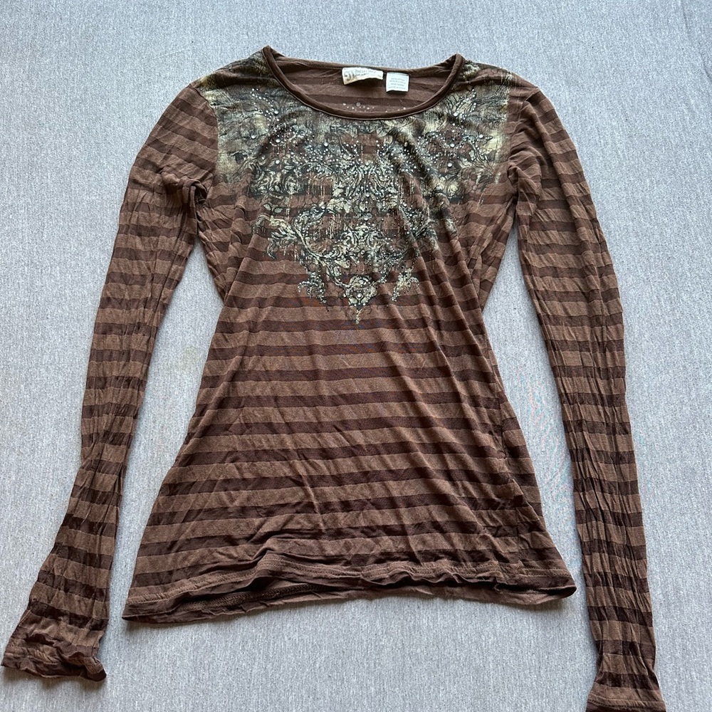 Miss Me Brown Striped Long Sleeve Top